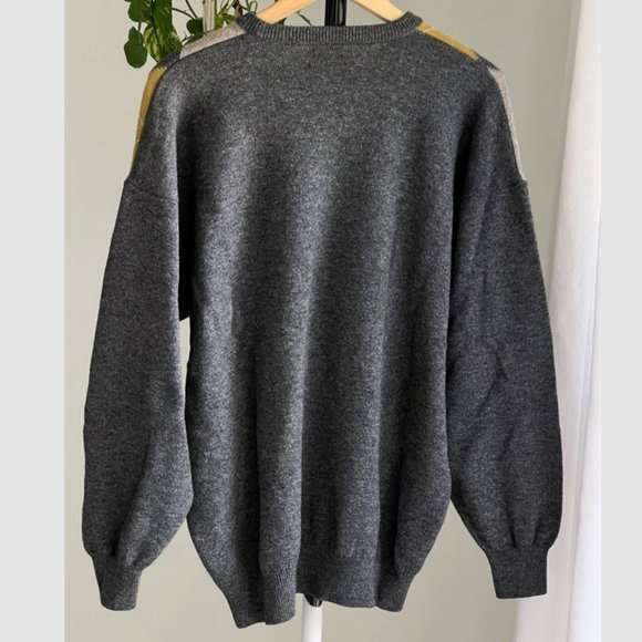 Pringle of Scotland Vintage Men's100% Lamb’s Wool Gray Argyle Sweater Large - Picture 8 of 12